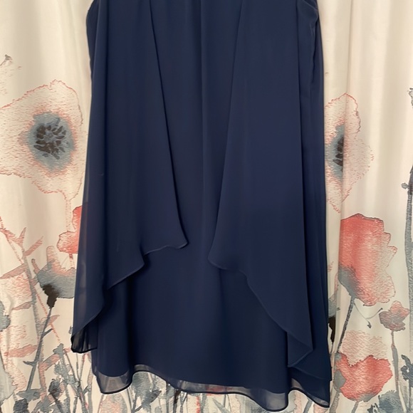 Laura Petites Navy Pearl Embroidered Cutout Chiffon Dress - Picture 3 of 5